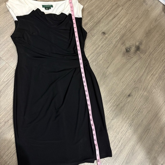 Lauren Ralph Lauren Ruched Sleeveless Dress Black White Size 8P Classic Stretch - Picture 8 of 13